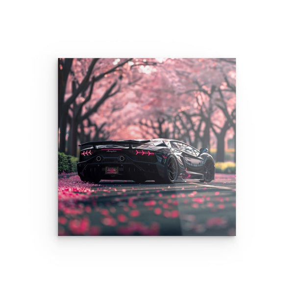 Copy of Lamborghini Sportwagen vor Kirschblüten – 4K Kunstdruck Wanddeko auf Acryl 20 x 20 cm