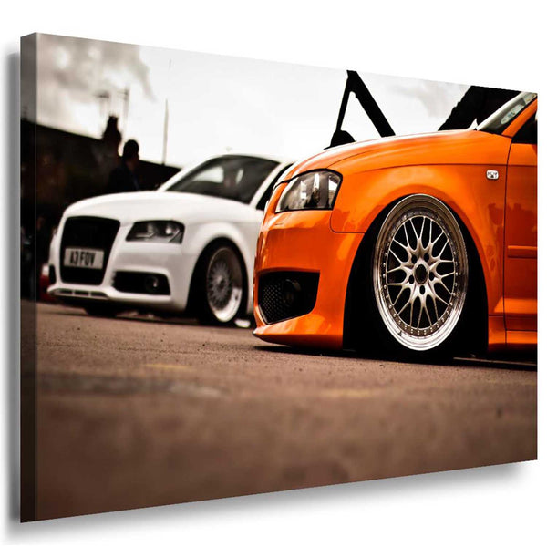 Audi Sportwagen Leinwandbild – Weiß & Orange im Tuning-Look | AK ART