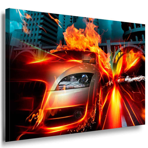 Audi Feuer Leinwandbild / AK Art Bilder / Auto + Mehrfarbig + Kunstdruck
