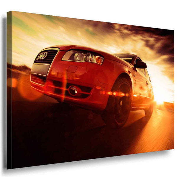 Roter Audi bei Sonnenuntergang – Dynamisches Leinwandbild | AK Art Auto-Kunstdruck