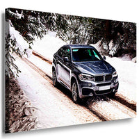 BMW X6 Leinwandbild – Schwarzer Luxus SUV im Winterwald | AK ART Auto Wandbild TOP
