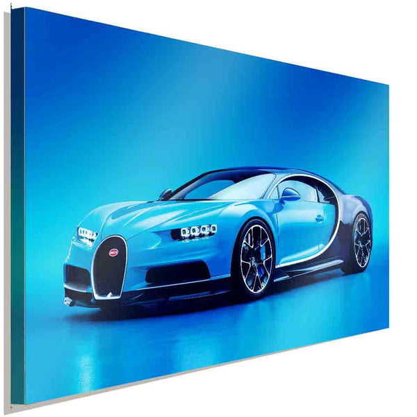 Bugatti Chiron Leinwandbild – Blaue Supersportwagen-Ikone auf Studiohintergrund | AK ART Auto Wandbild XXL