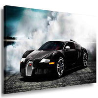 Bugatti Veyron Rauch Leinwandbild – Schwarz-Weiß Auto Wandbild XXL – AK Art Bilder Kunstdruck