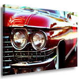 Cadillac Eldorado Retro Auto Leinwandbild – Roter Klassiker mit Chromscheinwerfern | AK ART Vintage Wandbild