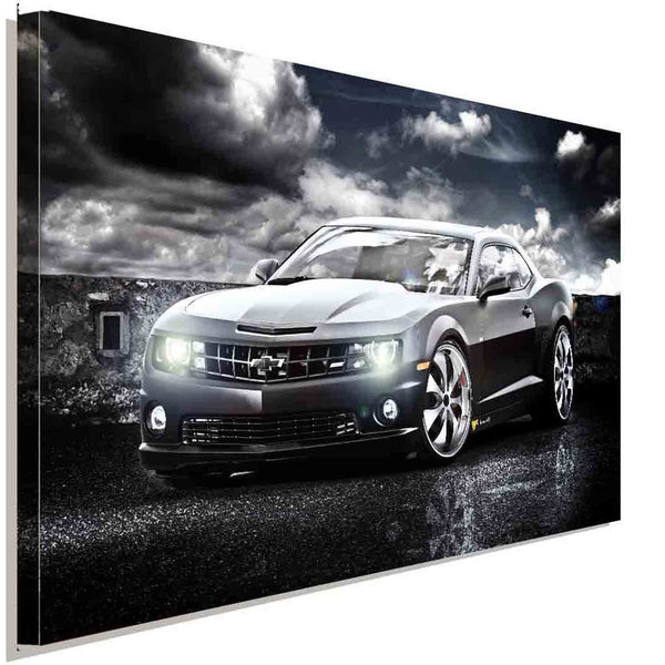 Chevrolet Camaro ZL1 Leinwandbild – Schwarzer Muscle-Car mit Chromfelgen | AK ART Auto Wandbild XXL
