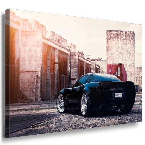 Corvette Leinwandbild im Beton-Style – Breiter C6 Sportwagen | AK Art Auto-Kunstdruck
