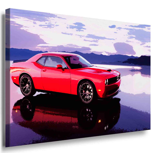 Dodge Challenger Wandbild – Rotes Muscle Car als XXL Leinwand von AK Art