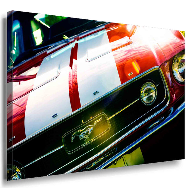 Ford Mustang Fastback 1967 Leinwandbild – Roter Klassiker mit weißen Streifen | AK ART Auto Wandbild
