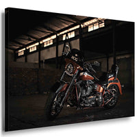 Harley-Davidson Leinwandbild – Kupferfarbener Chopper im Industrial-Look | AK ART Wandbild XXL Motorrad
