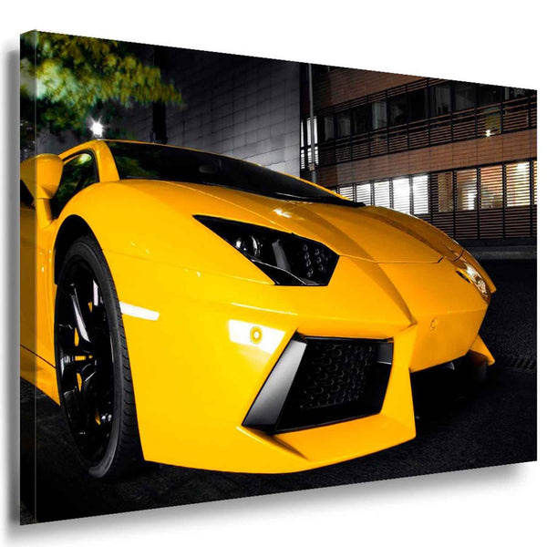 Lamborghini Gelb Leinwandbild – Exklusives Auto-Motiv mit schwarzem Design | AK Art Kunstdruck für moderne Wohnräume