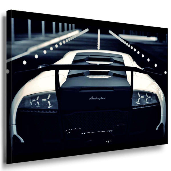 Lamborghini Weiß Sport Leinwandbild – Dynamisches Auto-Motiv in Schwarz-Weiß | AK Art Kunstdruck für moderne Räume