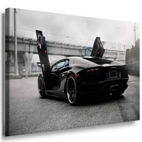 Lamborghini Aventador Schwarz Flügel Türen Leinwandbild / AK Art Bilder / Auto + Kunstdruck