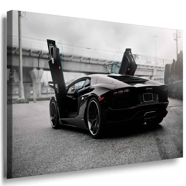 Lamborghini Aventador Schwarz Flügel Türen Leinwandbild / AK Art Bilder / Auto + Kunstdruck