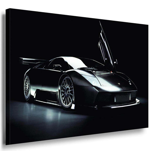 Lamborghini 90er Style Sportwagen Leinwandbild – AK Art Bilder – Schwarz, Mehrfarbig, Auto-Kunstdruck