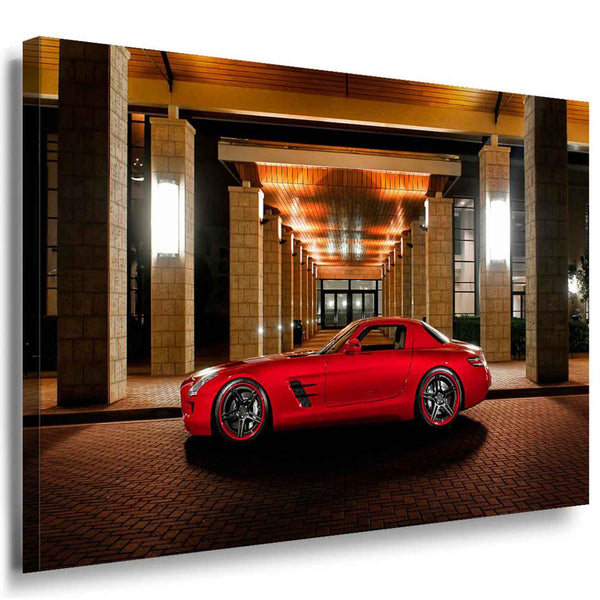 Mercedes-Benz SLS AMG Leinwandbild – Roter Sportwagen bei Nacht | AK ART