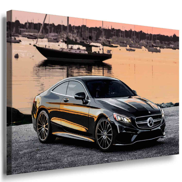 Mercedes-Benz S550 AMG Leinwandbild – Eleganter Luxuswagen am Hafen | AK ART Wandbild