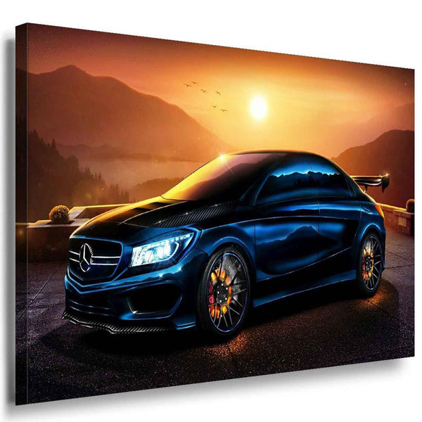 Mercedes Benz Sport Blau Sonne Leinwandbild / AK Art Bilder / Kunstdruck Auto