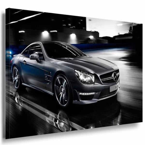 Mercedes SL63 AMG Leinwandbild – Dynamischer Sportwagen bei Nacht | AK Art Auto Wandbild Modern