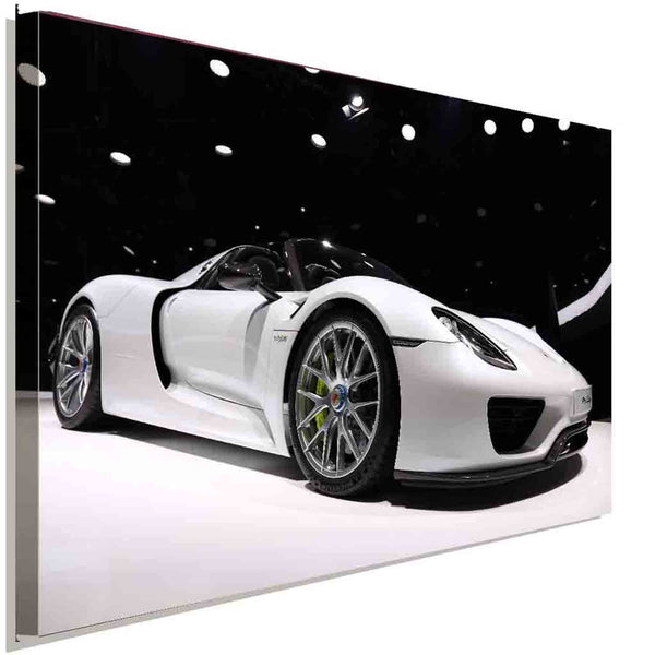 Porsche 918 Spyder Leinwandbild – Weißer Supersportwagen als Wandbild | AK ART Auto Kunstdruck XXL
