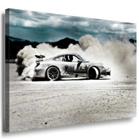 Porsche GT3 driftet in der Wüste – Leinwandbild mit Staub & Speed | AK Art