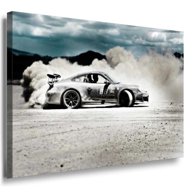 Porsche GT3 driftet in der Wüste – Leinwandbild mit Staub & Speed | AK Art