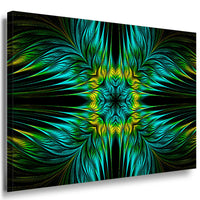 Symmetrisches Leinwandbild in Grün & Blau – Abstraktes Design mit floraler Struktur & Tiefe auf schwarzem Hintergrund | Made in Germany von AK ART