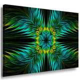 Symmetrisches Leinwandbild in Grün & Blau – Abstraktes Design mit floraler Struktur & Tiefe auf schwarzem Hintergrund | Made in Germany von AK ART