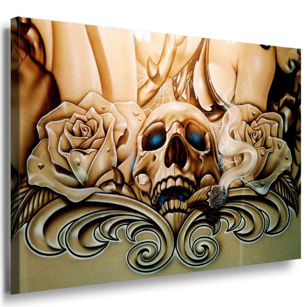 Smoking Skull Leinwandbild AK Art Bilder Wandbild made in Germany Top XXL Abstrakt