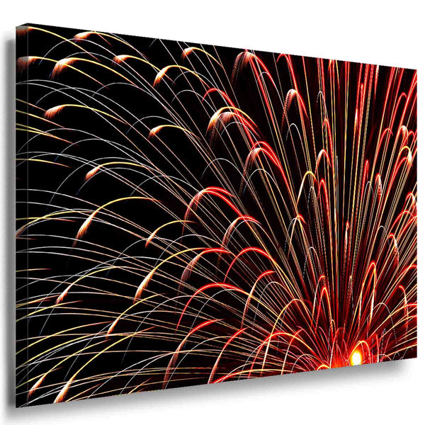 Feuerwerk Leinwandbild in Rot & Gelb – Abstrakte Explosion auf schwarzem Hintergrund, detailreich & hochwertig produziert | AK ART Made in Germany