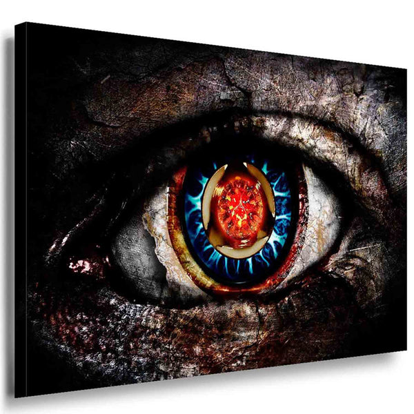 Cyber-Auge in Schwarz-Weiß – Abstraktes Sci-Fi Leinwandbild mit Flammenblick | AK ART Kunstdruck XXL