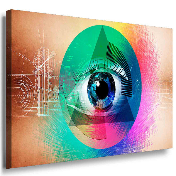 Mystisches Auge trifft moderne Technik – Abstraktes Leinwandbild mit futuristischen Formen & Symbolkraft | AK ART