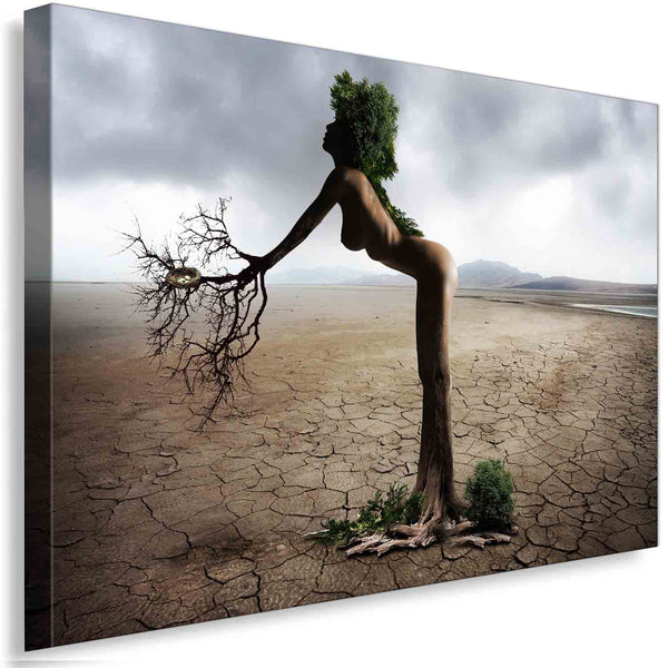 Baumfrau in der Wüste – Surrealistisches Natur‑Leinwandbild mit weiblicher Silhouette | AK ART Kunstdruck XXL Abstrakt
