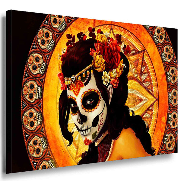 Bodyart – Frau mit Sugar Skull | Abstraktes Leinwandbild von AK ART in warmen Farben