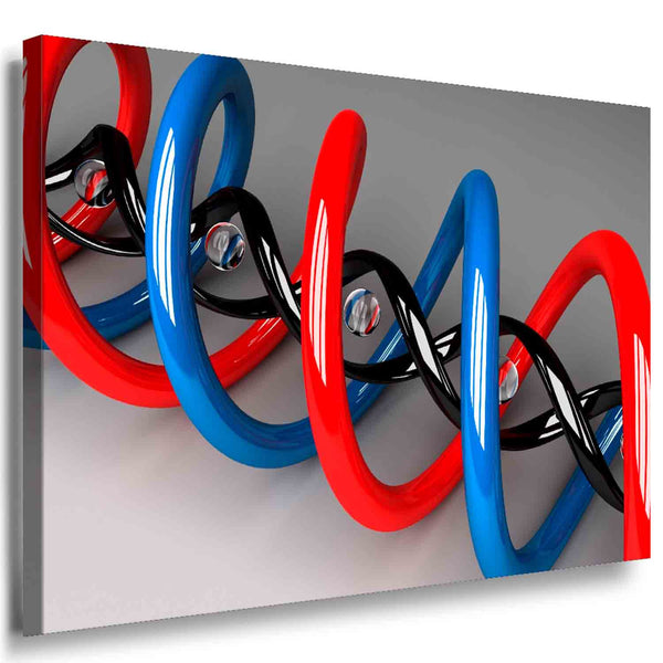 DNA Kunstwerk in Rot und Blau – Abstraktes Leinwandbild mit Doppelhelix auf Grau | Modern & Made in Germany von AK ART