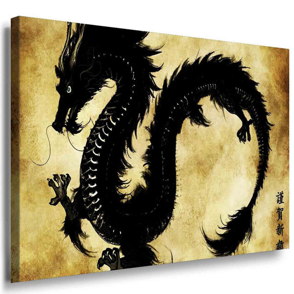 Chinesischer Drache in Tintenstil – Abstraktes Leinwandbild in Fernost-Ästhetik | AK ART Kunstdruck XXL Geschenkidee