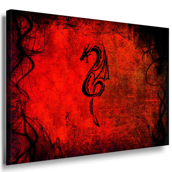 Roter Drache auf abstraktem Hintergrund – Mystisches Leinwandbild voller Kraft und Fantasie | AK ART