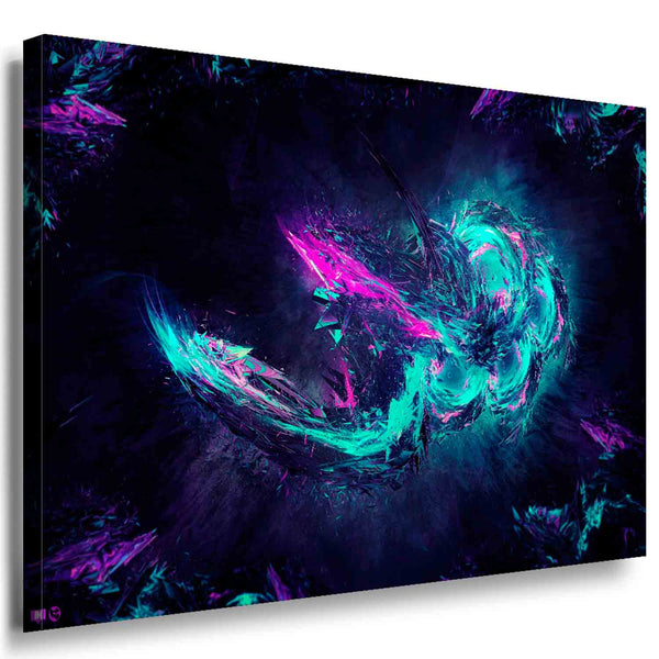 Neon-Drache auf Dunkel – Mystisches abstraktes Leinwandbild in Blau & Lila | AK ART