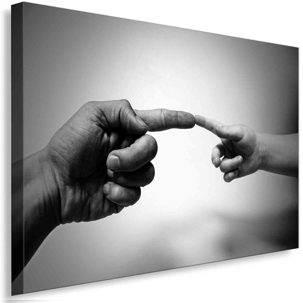Vater-Kind Finger Berührung – Emotionale Schwarz-Weiß Kunst auf Leinwand | AK ART Leinwandbild