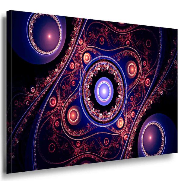 Fraktal Leinwandbild – Farbige Kreise & Spiralen auf dunklem Grund, abstrakt & faszinierend | Hochwertig & montagefertig von AK ART