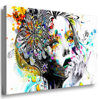 Abstraktes Frauenporträt mit floraler Kunst – Graffiti-Leinwandbild in Aquarelloptik | AK ART Kunstdruck XXL