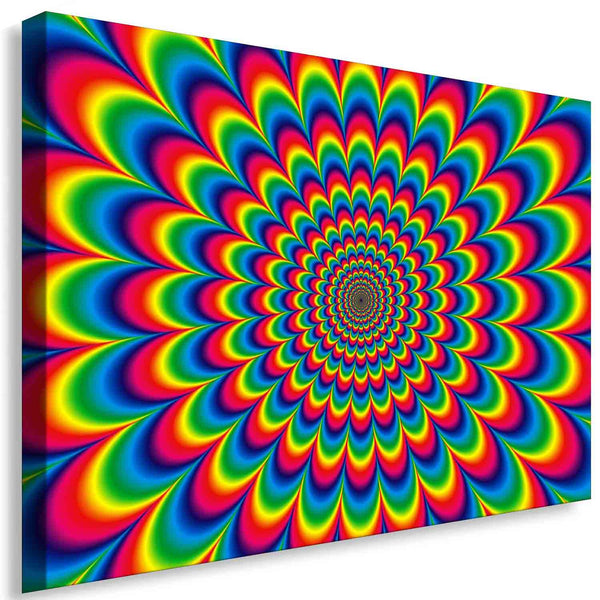 Hippie Hypnose Leinwandbild – Psychedelische Spirale in Rot & Gelb | AK ART Abstraktes Wandbild XXL