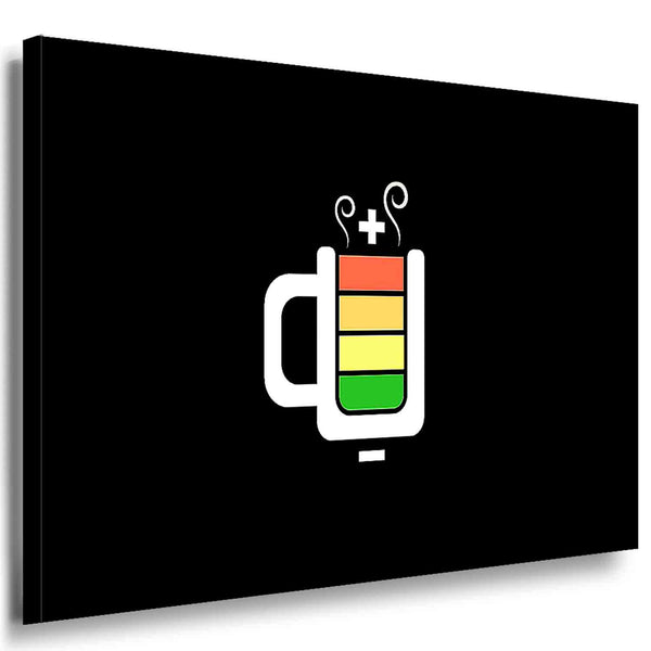Kaffeladung – Abstraktes Leinwandbild mit Kaffeetasse & Batterie-Symbol | Humorvoller Kunstdruck von AK ART Made in Germany