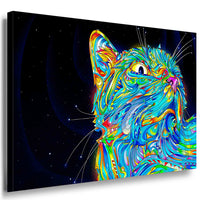Bunte psychedelische Katze im Weltraum – Verspieltes abstraktes Leinwandbild | AK ART