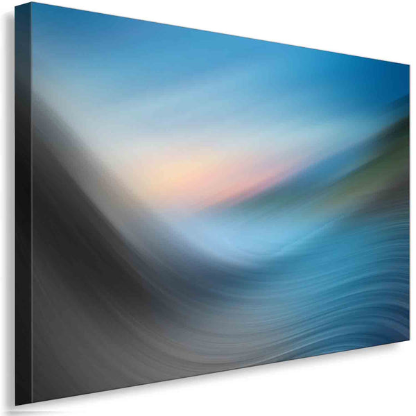 Abstrakte Landschaft in Blau & Grau – Sonnenaufgangs-Leinwandbild mit Bewegungseffekt | AK ART Kunstdruck XXL