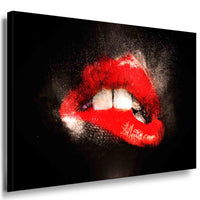 Rote Lippen auf Schwarz – Abstraktes Mund-Leinwandbild mit Puderstaub-Effekt | AK ART Kunstdruck XXL