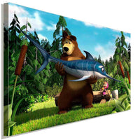Mascha und der Bär Angeln Leinwandbild AK Art Studio Wanddeko Wandbild TOP XXL