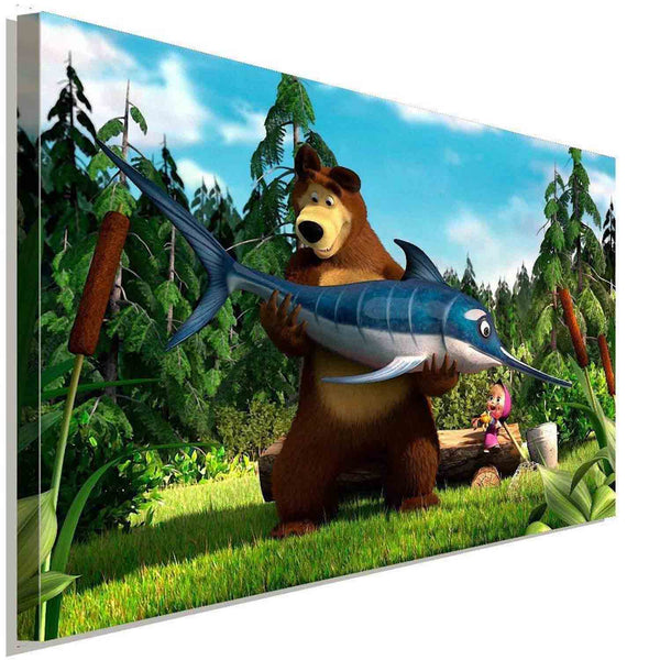 Mascha und der Bär Angeln Leinwandbild AK Art Studio Wanddeko Wandbild TOP XXL