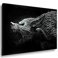 Horror Leinwandbild mit Monster-Hund aus Ranken – düstere Dark-Art in Schwarz-Weiß, hyperdetailliert & montagefertig | AK ART Made in Germany