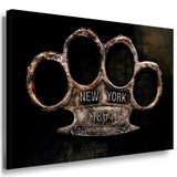 Schlagring & New York Gravur – Urbanes Streetstyle-Leinwandbild mit Grit-Effekt | AK ART Abstrakt