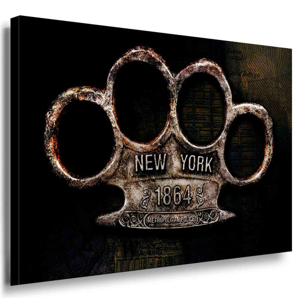Schlagring & New York Gravur – Urbanes Streetstyle-Leinwandbild mit Grit-Effekt | AK ART Abstrakt